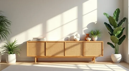 Composition élégante mettant en scène des meubles cannés dans un intérieur harmonieux et lumineux